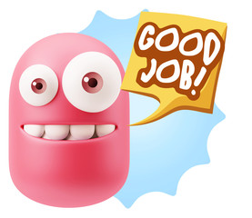 3d Rendering Smile Character Emoticon Expression saying Good Job