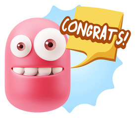3d Rendering Smile Character Emoticon Expression saying Congrats