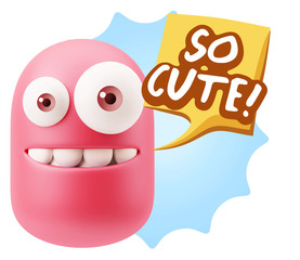 3d Illustration Laughing Character Emoji Expression saying So Cu