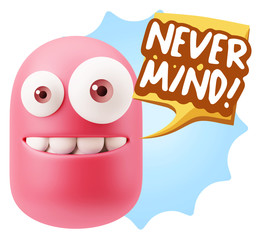 3d Rendering Smile Character Emoticon Expression saying Never Mi