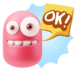 3d Rendering Smile Character Emoticon Expression saying Ok with