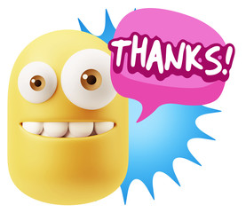 3d Rendering Smile Character Emoticon Expression saying Thanks w