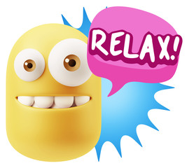 3d Rendering Smile Character Emoticon Expression saying Relax wi