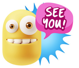 3d Rendering Smile Character Emoticon Expression saying See You