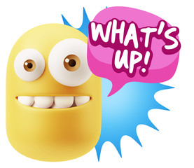 3d Rendering Smile Character Emoticon Expression saying What'S U