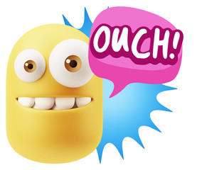 3d Illustration Laughing Character Emoji Expression saying Ouch