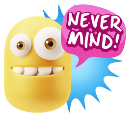 3d Rendering Smile Character Emoticon Expression saying Never Mi