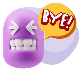 3d Illustration Laughing Character Emoji Expression saying Bye w