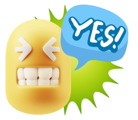 3d Rendering Smile Character Emoticon Expression saying Yes with