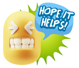 3d Illustration Laughing Character Emoji Expression saying Hope