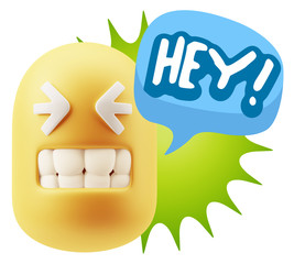 3d Illustration Laughing Character Emoji Expression saying Hey w