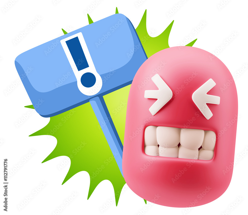 Fototapete 3d rendering smile character emoticon expression saying ! with c