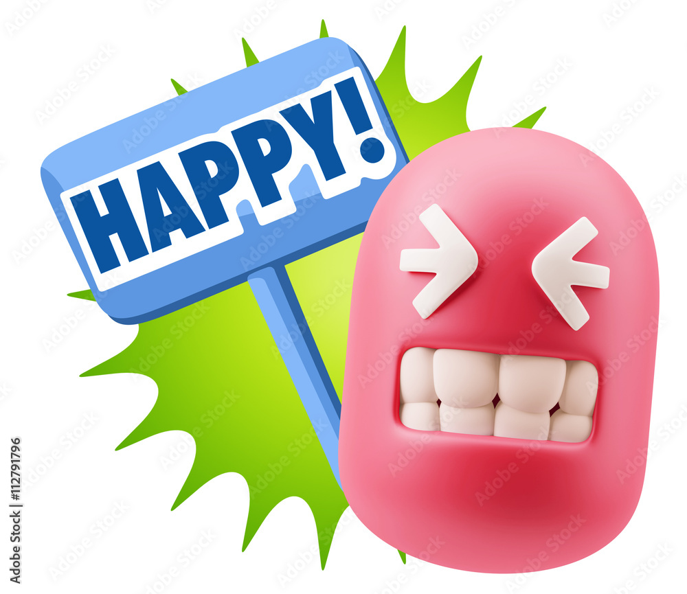 Fototapete 3d Rendering Smile Character Emoticon Expression saying Happy wi