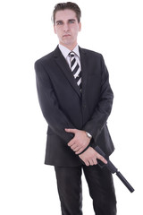 Secret agent or criminal, isolated on white background.