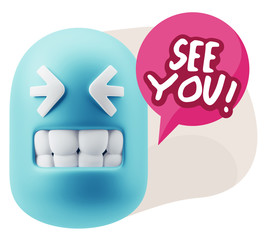 3d Rendering Smile Character Emoticon Expression saying See You