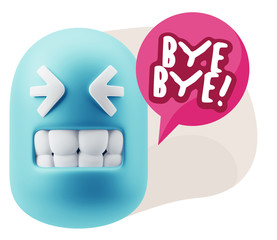3d Rendering Smile Character Emoticon Expression saying Bye Bye
