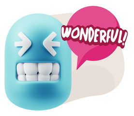 3d Rendering Smile Character Emoticon Expression saying Wonderfu