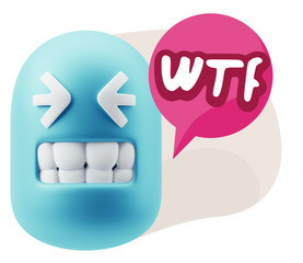3d Rendering Smile Character Emoticon Expression saying WTF with