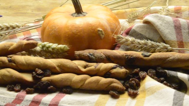 Breadsticks pumpkin and raisins Grissini con la zucca e uva passa Palitos de pan de calabaza y pasas K&uuml;rbis und rosinen Gressins citrouille et raisins secs