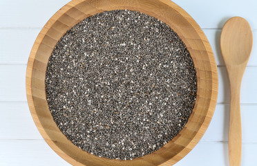 Chia seeds in bamboo bowl