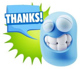 3d Rendering Smile Character Emoticon Expression saying Thanks w