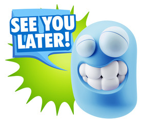 3d Illustration Laughing Character Emoji Expression saying See Y