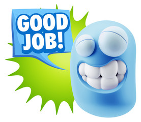 3d Rendering Smile Character Emoticon Expression saying Good Job