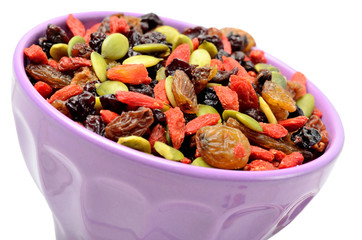  Dried fruits in purple bowl