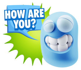3d Rendering Smile Character Emoticon Expression saying How Are
