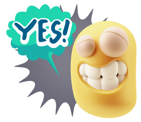 3d Rendering Smile Character Emoticon Expression saying Yes with