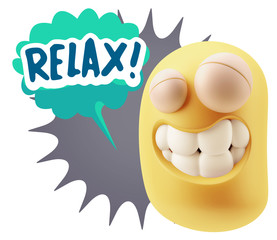 3d Rendering Smile Character Emoticon Expression saying Relax wi