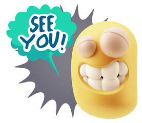 3d Rendering Smile Character Emoticon Expression saying See You