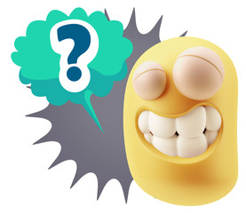 3d Illustration Laughing Character Emoji Expression saying ? wit