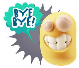 3d Rendering Smile Character Emoticon Expression saying Bye Bye