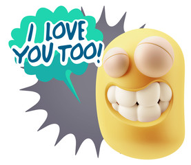 3d Illustration Laughing Character Emoji Expression saying I Lov