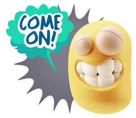 3d Illustration Laughing Character Emoji Expression saying Come