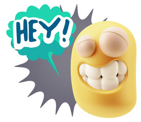 3d Illustration Laughing Character Emoji Expression saying Hey w