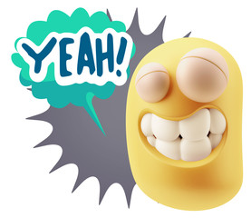 3d Illustration Laughing Character Emoji Expression saying Yeah
