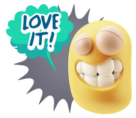 3d Rendering Smile Character Emoticon Expression saying I Love I