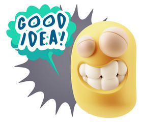 3d Rendering Smile Character Emoticon Expression saying Good Ide