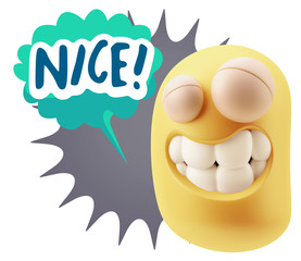 3d Rendering Smile Character Emoticon Expression saying Nice wit