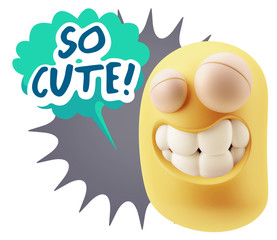 3d Illustration Laughing Character Emoji Expression saying So Cu