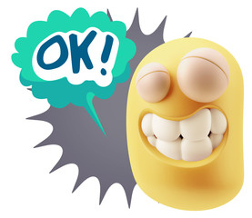3d Rendering Smile Character Emoticon Expression saying Ok with