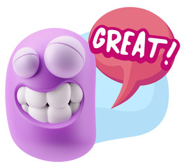 3d Illustration Laughing Character Emoji Expression saying Great