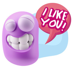 3d Illustration Laughing Character Emoji Expression saying I Lik