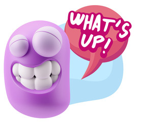 3d Rendering Smile Character Emoticon Expression saying What'S U