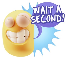 3d Illustration Laughing Character Emoji Expression saying Wait