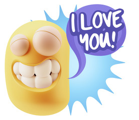 3d Rendering Smile Character Emoticon Expression saying I Love Y