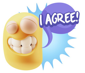 3d Illustration Laughing Character Emoji Expression saying I Agr