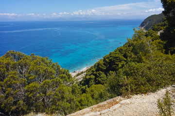 Fototapeta na wymiar Amazing Seascape with blue waters at Lefkada, Ionian Islands, Greece